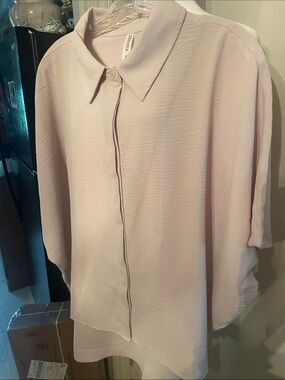 Zenana Soft Blush Button-Front Collared Blouse